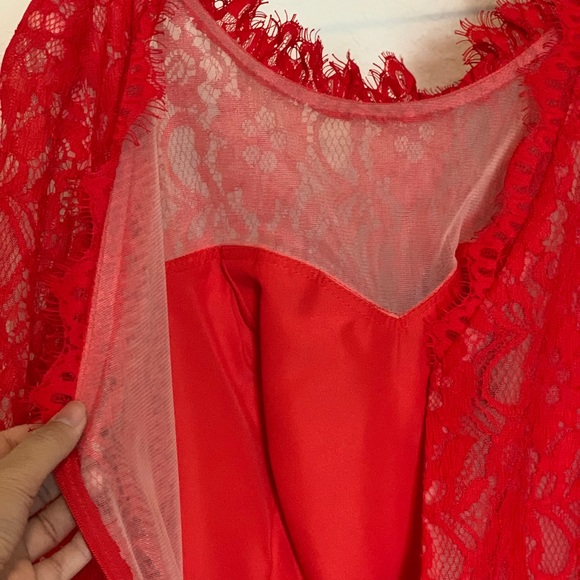 NWT - Red Lace Long Dress with mid-length sleeves - Picture 3 of 8
